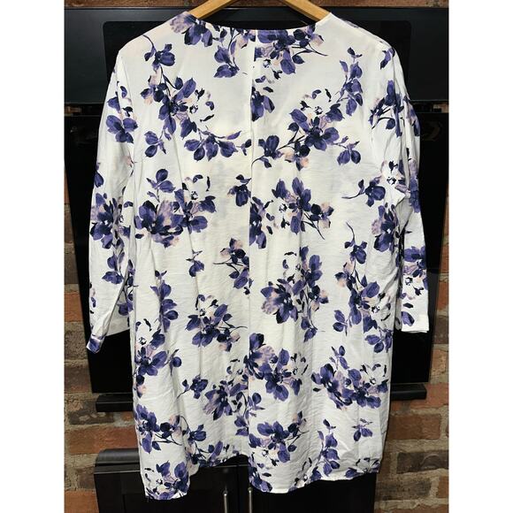 J. Jill Tunic Top Popover White Purple Flaral Oversized Flowy Boho Peasant Large - Picture 1 of 8